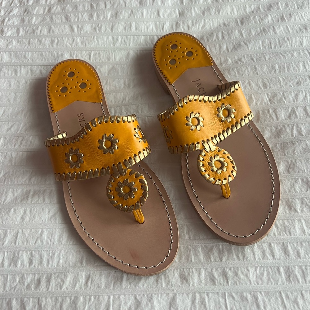 Jack Rogers Yellow Thong Sandals with Decorative Cutouts